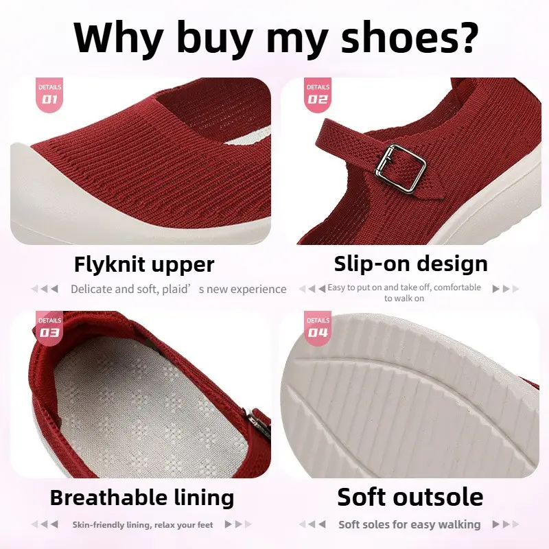 2025 Women's Summer Breathable Buckle Casual Shoes Hollow Out Soft Sole Comfortable Lightweight Non-Slip Sandals Womens Shoes