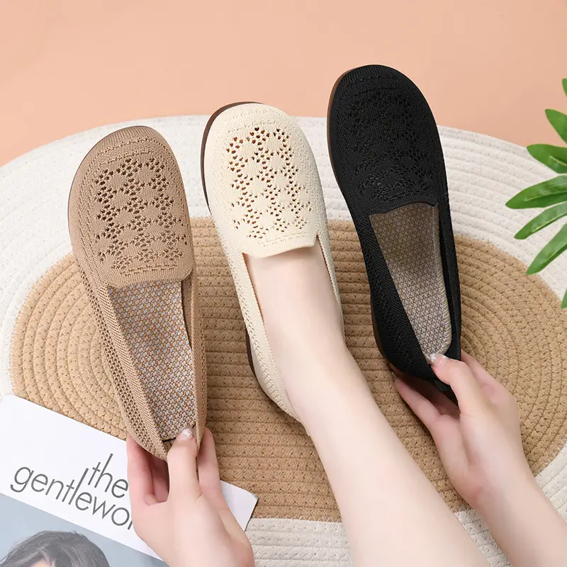 Women's summer new mesh shoes with soft sole and shallow mouth, lazy casual shoes, breathable mesh fabric, mother's shoes