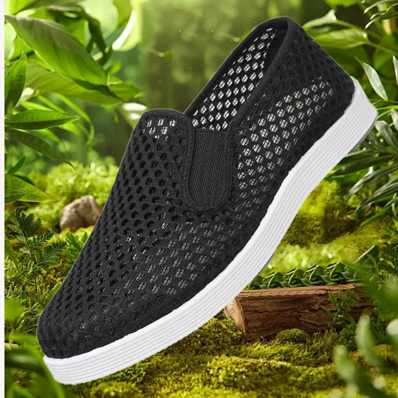 Summer breathable men's shoes, classic mesh casual shoes, lightweight sports style strapless platform shoesrm shoes