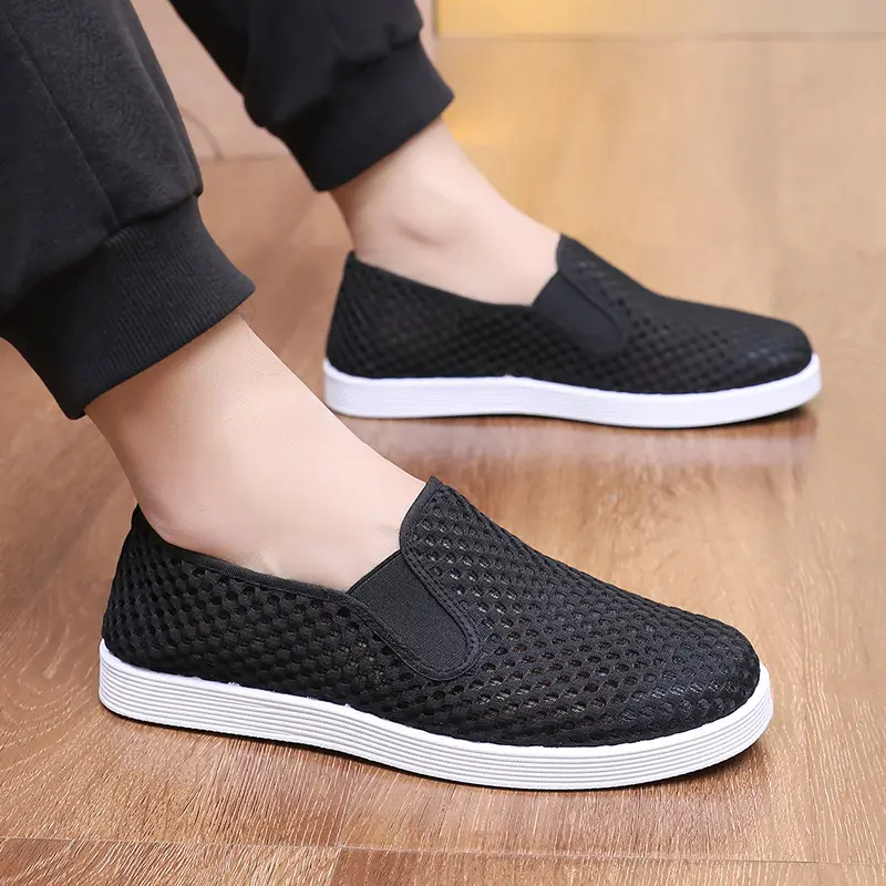 Summer breathable men's shoes, classic mesh casual shoes, lightweight sports style strapless platform shoesrm shoes