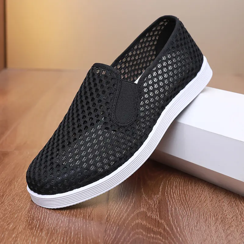 Summer breathable men's shoes, classic mesh casual shoes, lightweight sports style strapless platform shoesrm shoes
