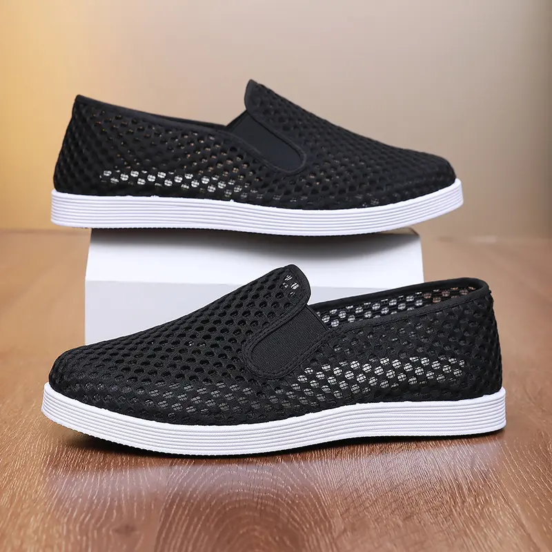 Summer breathable men's shoes, classic mesh casual shoes, lightweight sports style strapless platform shoesrm shoes
