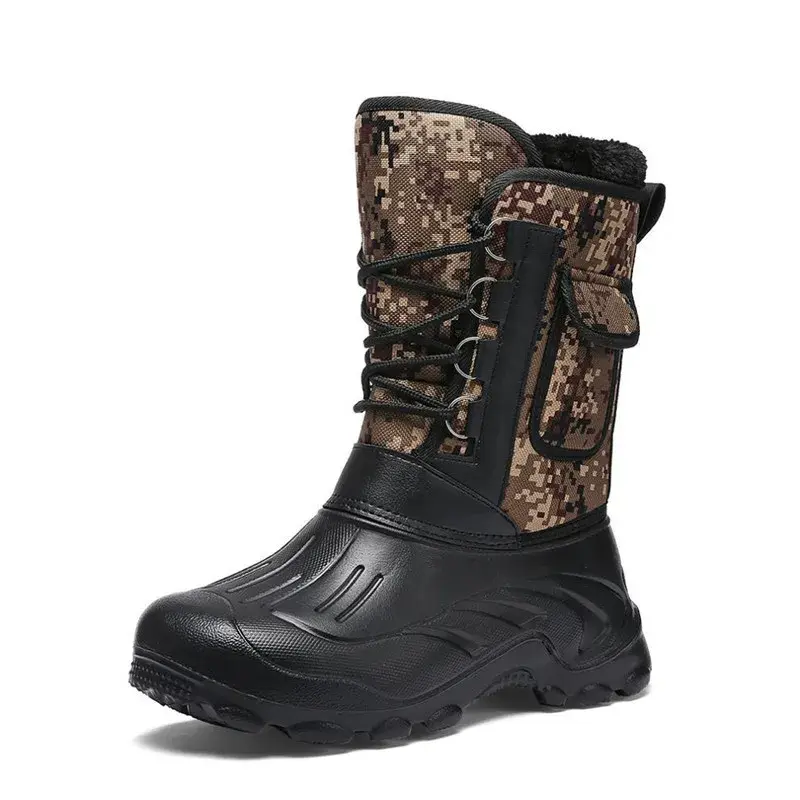 2025 New Men's Winter Boots Platform Men's Snow Boots Warm Thick Plush Waterproof Outdoor Fishing Work Boots Plus Size 40-46