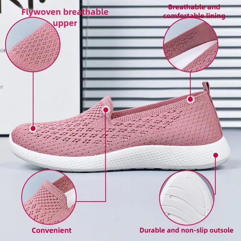 2025 Children's Spring New Knitted Casual Single Shoes Soft soled Breathable Minimally Casual Flat Shoes Mom Shoes Women