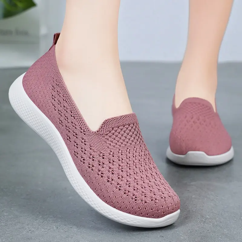 2025 Children's Spring New Knitted Casual Single Shoes Soft soled Breathable Minimally Casual Flat Shoes Mom Shoes Women