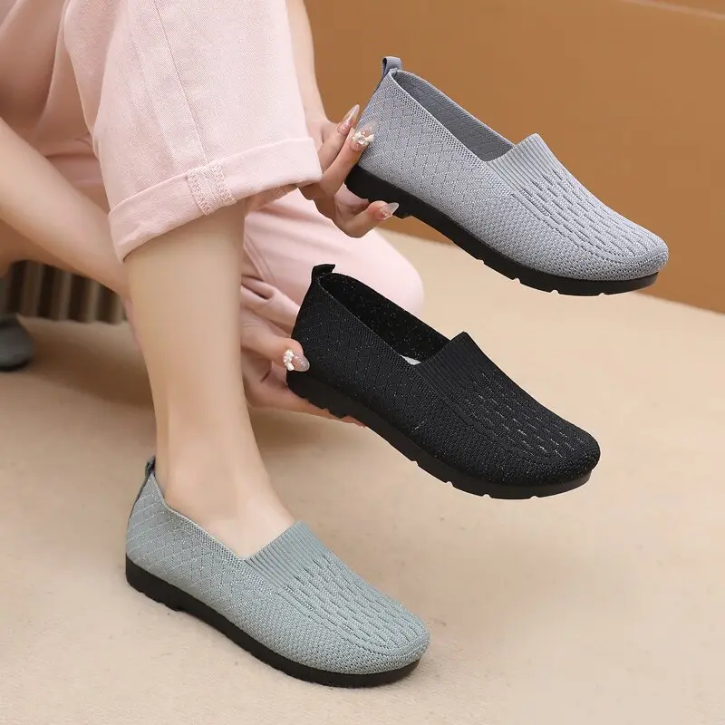 Women's  2024 New mesh shallow cut flat shoes Breathable casual shoes Mother's shoes Women's casual shoe