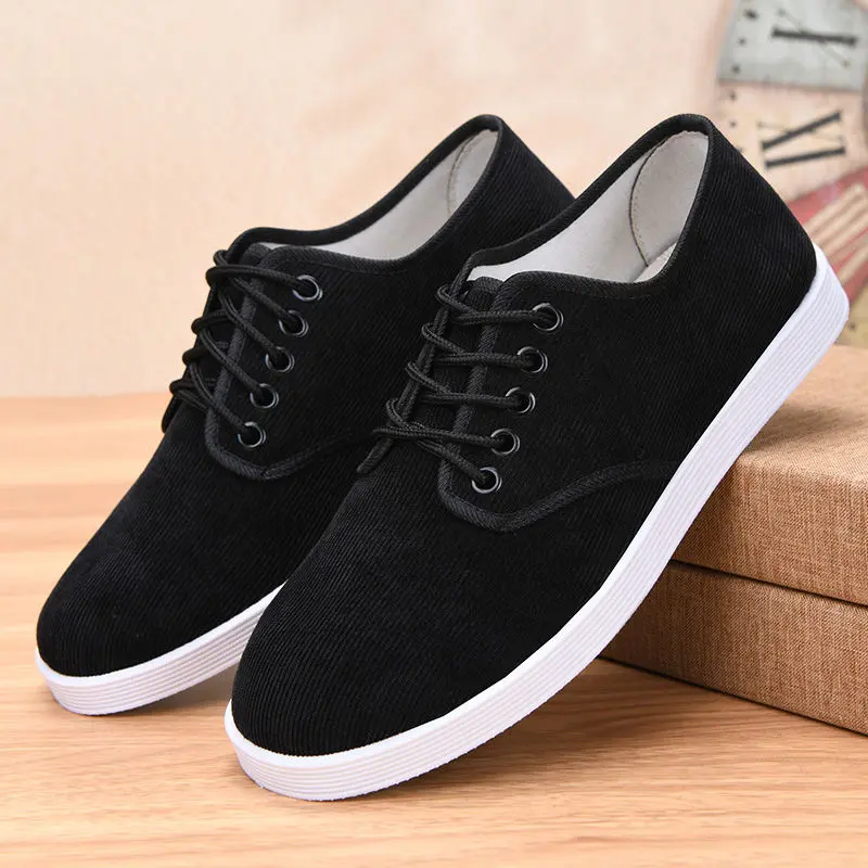 Corduroy fabric shoes for men, spring and autumn single shoes lightweight, breathable wear-resistant anti slip lace up dad shoes