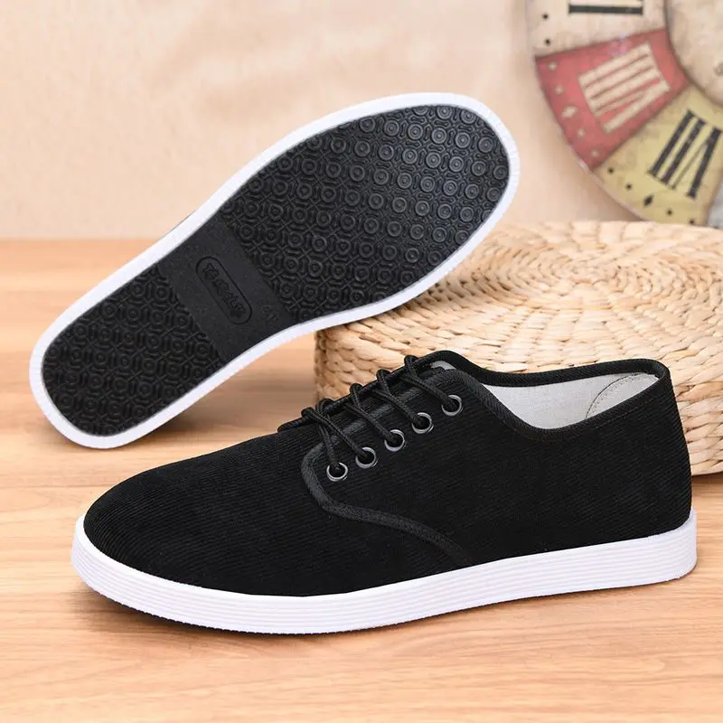 Corduroy fabric shoes for men, spring and autumn single shoes lightweight, breathable wear-resistant anti slip lace up dad shoes