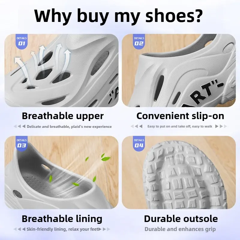 Men's summer sandals EVA lightweight perforated shoe breathable men's non smelly shoes with thick soles and toe caps beach shoes