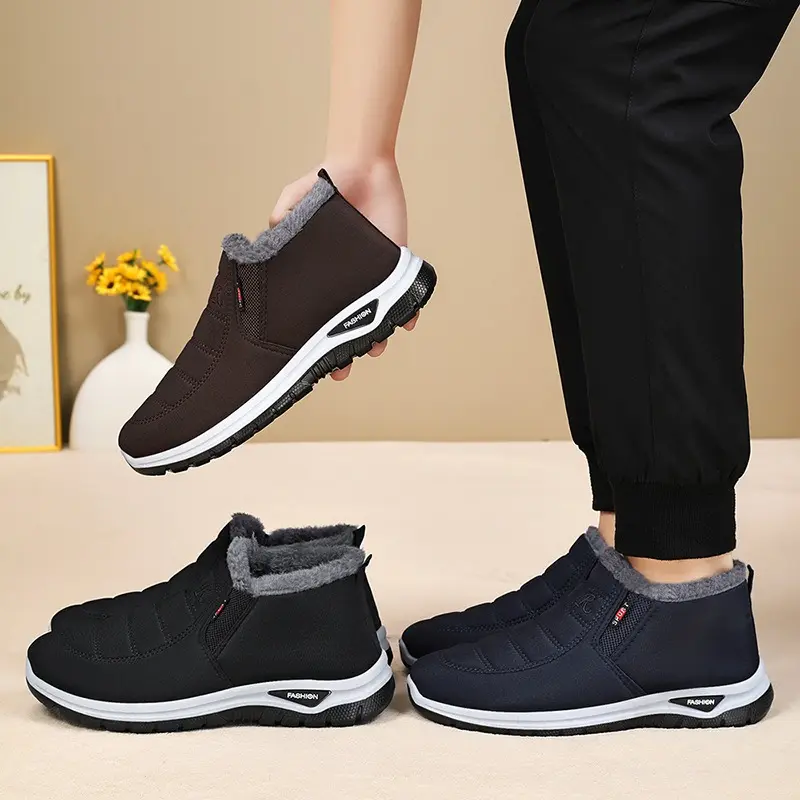 Snow Boots Men's New Wool Cotton Shoes  Single Foot Thick Velvet Comfortable and Safe  Dad Winter Safety Cotton Shoes