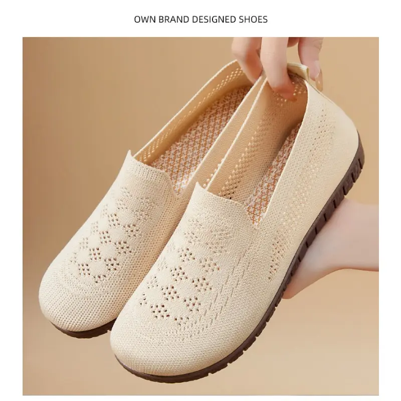 Shoes for women versatile for spring and summer single shoe mesh perforated flat shoe breathable soft soled work shoes for women