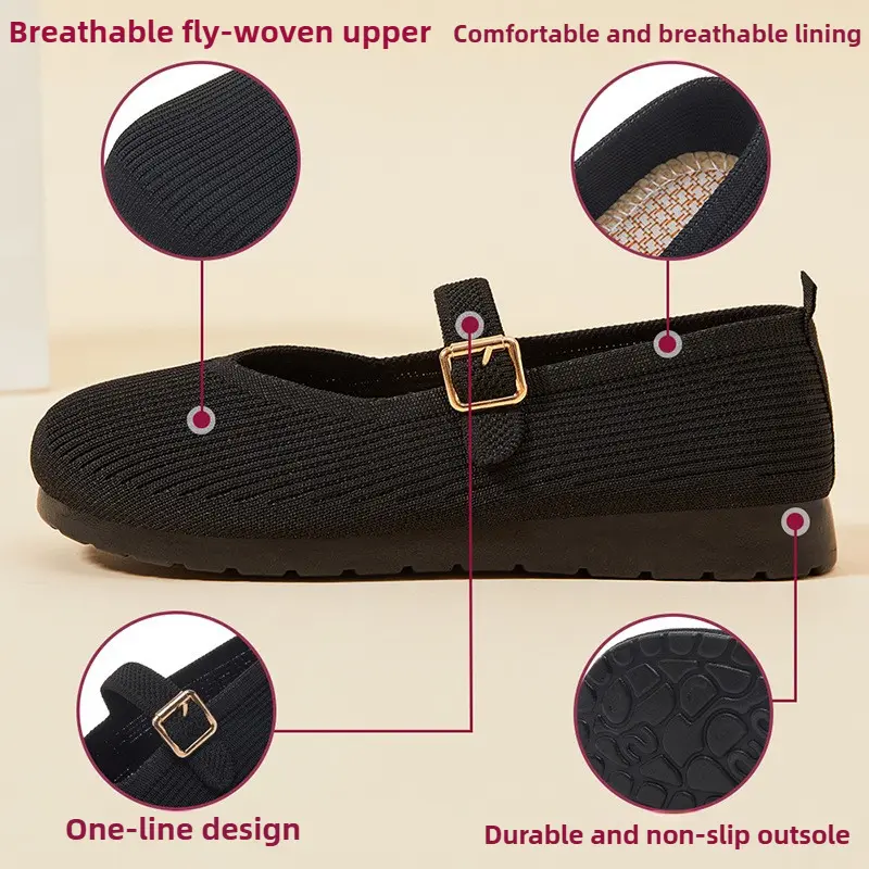 Spring new women's shoes, shallow mouth breathable flat shoes, soft soled shoes for middle-aged and elderly mothers women shoes