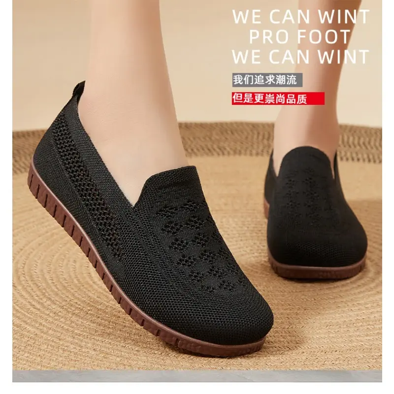 Shoes for women versatile for spring and summer single shoe mesh perforated flat shoe breathable soft soled work shoes for women