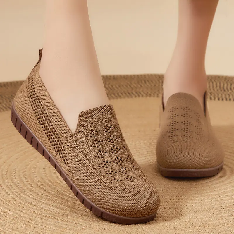 Shoes for women versatile for spring and summer single shoe mesh perforated flat shoe breathable soft soled work shoes for women