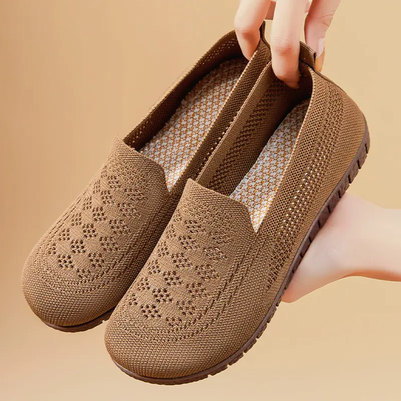 Shoes for women versatile for spring and summer single shoe mesh perforated flat shoe breathable soft soled work shoes for women