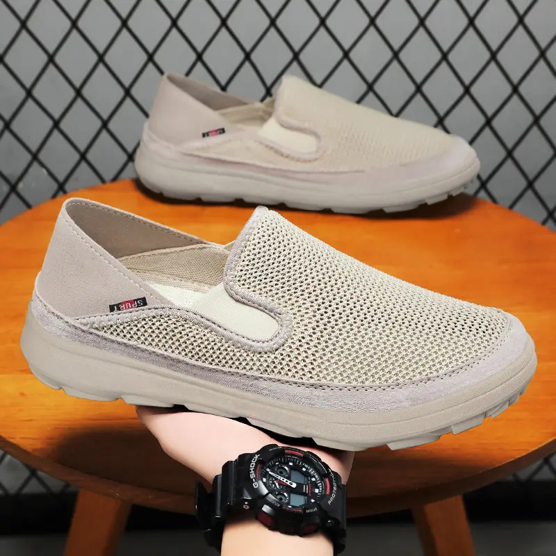 2025 Spring Men's Korean Mesh Shoes Breathable Lightweight Cushion Walking Shoes Non-Slip Urban Commuter Sneakers for Men