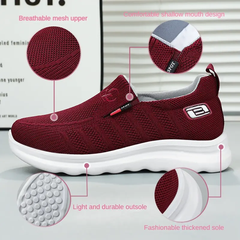Women's Cloth Shoes 2024 New Knitted Lightweight Women's Shoes Trendy Soft Sole Comfortable, Breathable, and Leisure Kick on