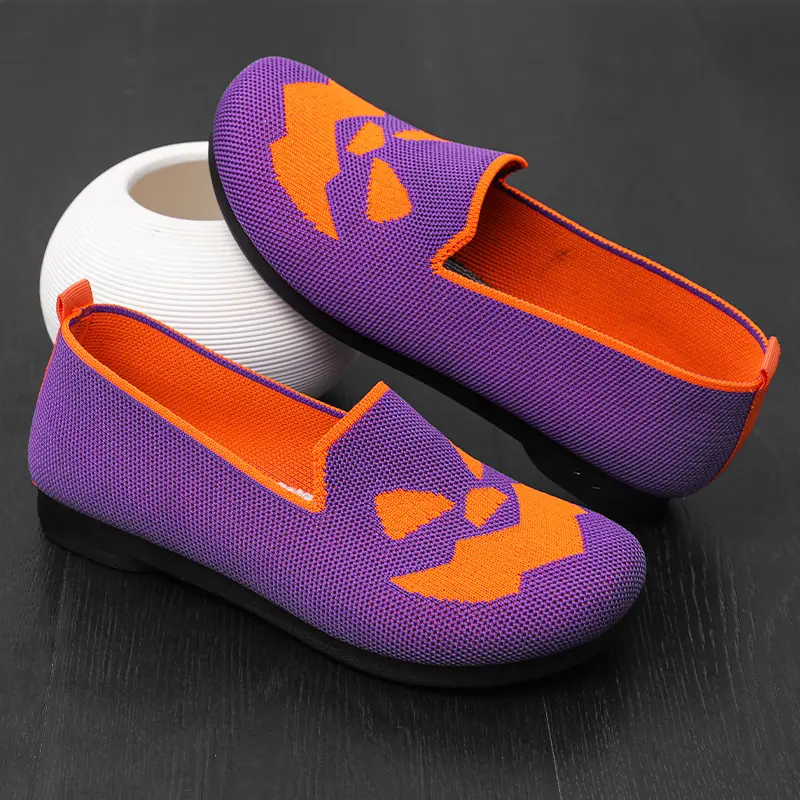 2024 New Women's Shoes Halloween Pumpkin Casual Flat Shoes Single Lightweight, Breathable, Fashionable Cloth Shoes