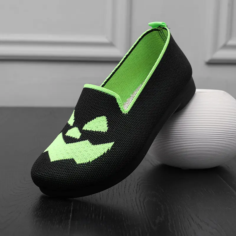 2024 New Women's Shoes Halloween Pumpkin Casual Flat Shoes Single Lightweight, Breathable, Fashionable Cloth Shoes