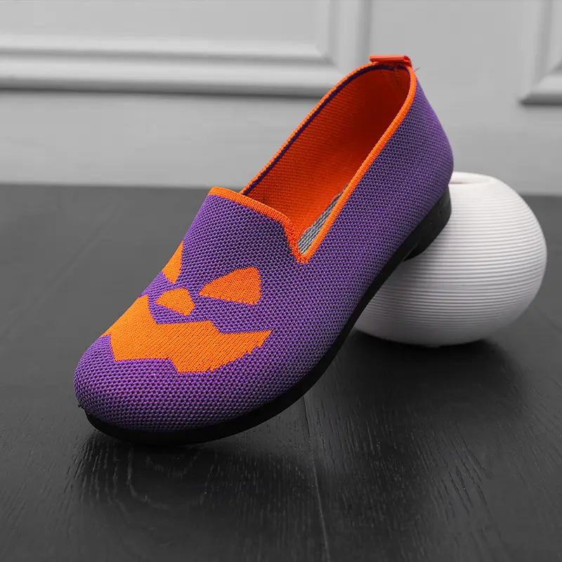 2024 New Women's Shoes Halloween Pumpkin Casual Flat Shoes Single Lightweight, Breathable, Fashionable Cloth Shoes