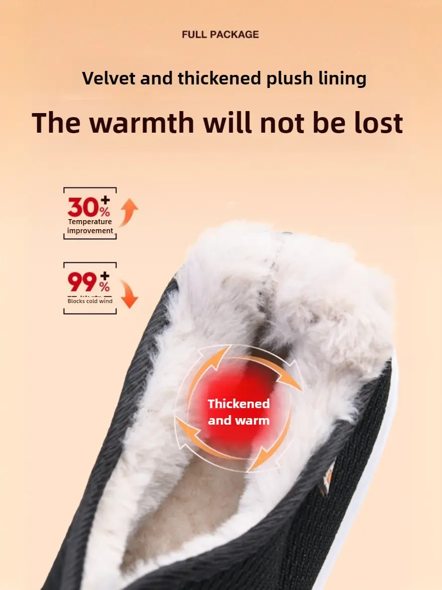 Winter style old Beijing cloth shoes with plush insulation and anti slip work shoes, men's cotton shoes, winter snow boots