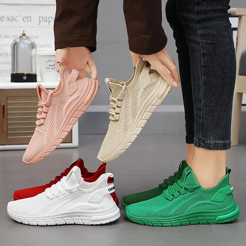 New Women's Shoes: Red Jogging Shoes, Knitted, Running, Casual, Green, One Step Stepping, Dad's Shoes, Women's Sports Shoes