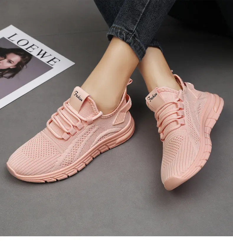 New Women's Shoes: Red Jogging Shoes, Knitted, Running, Casual, Green, One Step Stepping, Dad's Shoes, Women's Sports Shoes
