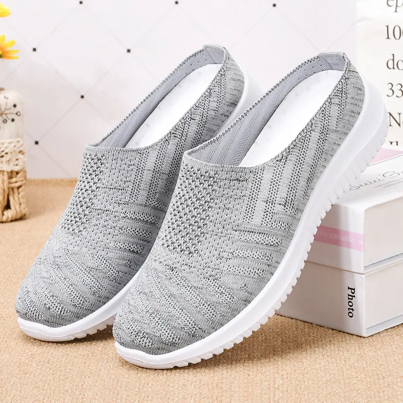 2023 Women Casual Flat Shoes Summer Hollow Breathable Hole Slippers Women Outdoor Light Walking Shoes Plus Size Half Slippers