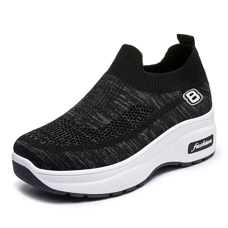 Women's Platform Sneaker 2025 Spring Breathable Mesh Slip-On Casual Workout Shoes Cushioned Sole Athletic Inspired Heels Comfort