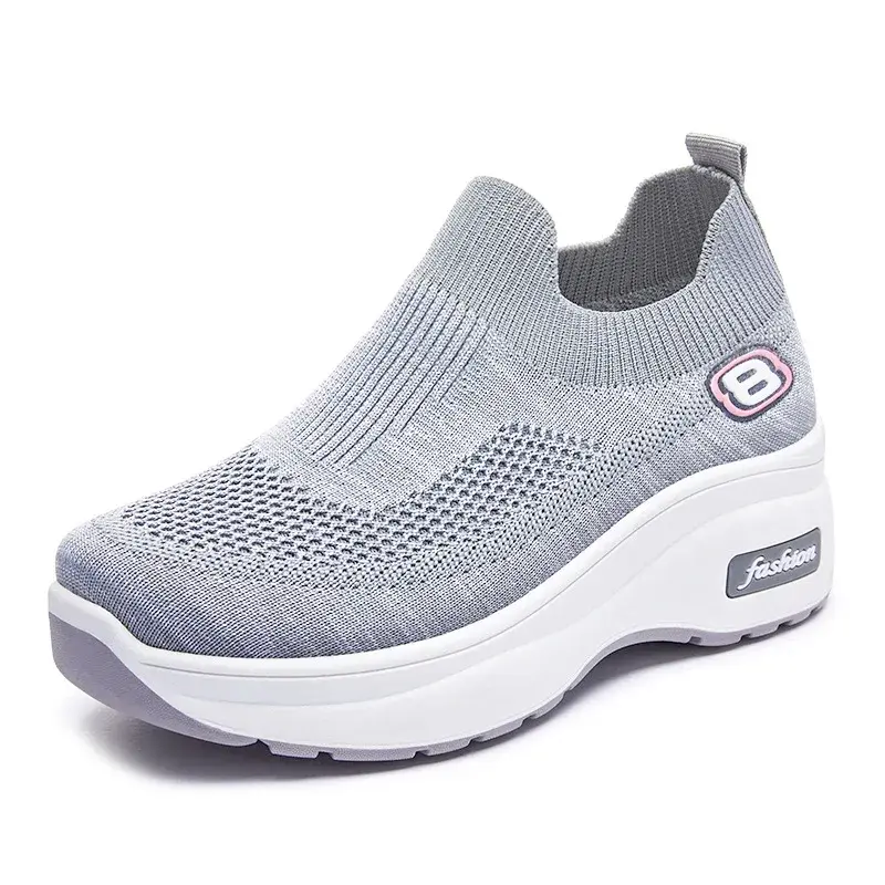 Women's Platform Sneaker 2025 Spring Breathable Mesh Slip-On Casual Workout Shoes Cushioned Sole Athletic Inspired Heels Comfort