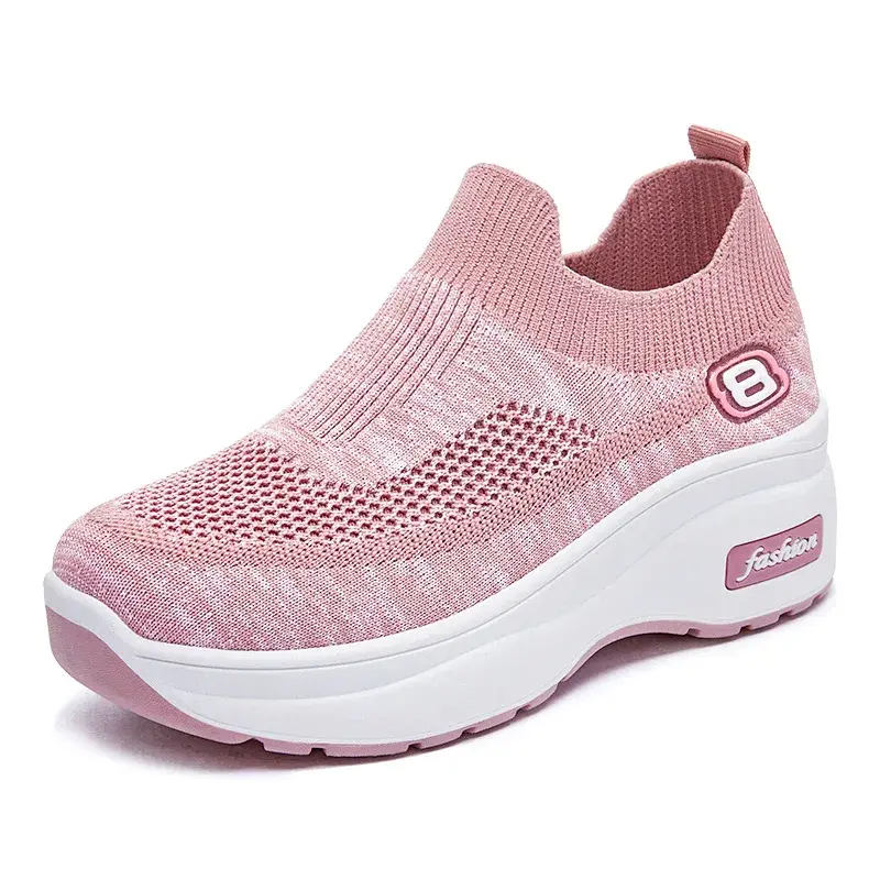 Women's Platform Sneaker 2025 Spring Breathable Mesh Slip-On Casual Workout Shoes Cushioned Sole Athletic Inspired Heels Comfort