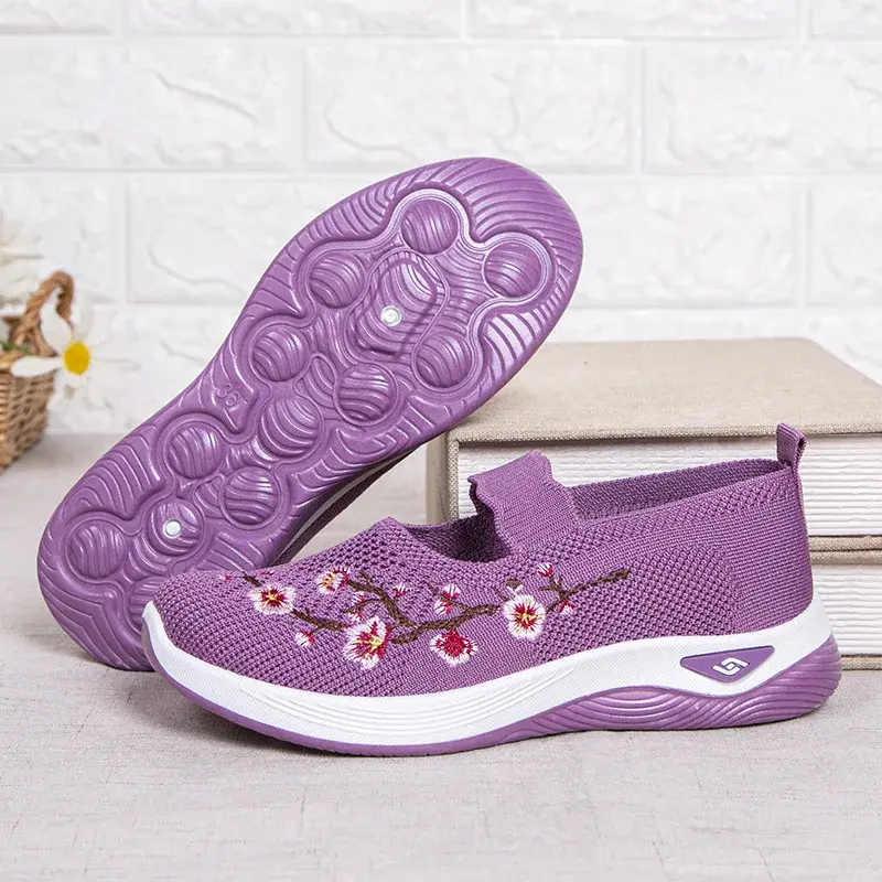 2024 Summer New Shallow Embroidered Single Shoes, One Step Breathable Casual Shoes for Women, Cloth Shoes
