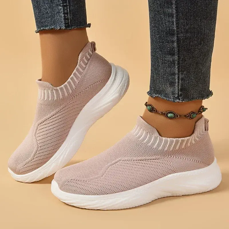 New Spring Summer Women Shoes Knitting Sock Women's Sneakers Breathable Women Flat Shoes Soft Bottom Casual Walking Shoes