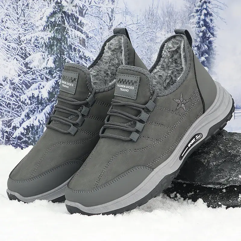 2025 men's thick work boots men's winter casual warm running shoes snow boots men's cotton shoes  rain boots