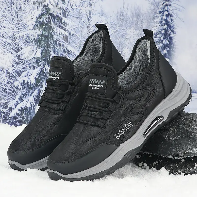 2025 men's thick work boots men's winter casual warm running shoes snow boots men's cotton shoes  rain boots