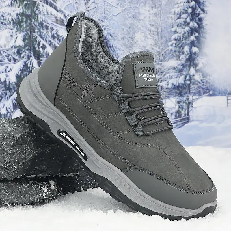 2025 men's thick work boots men's winter casual warm running shoes snow boots men's cotton shoes  rain boots