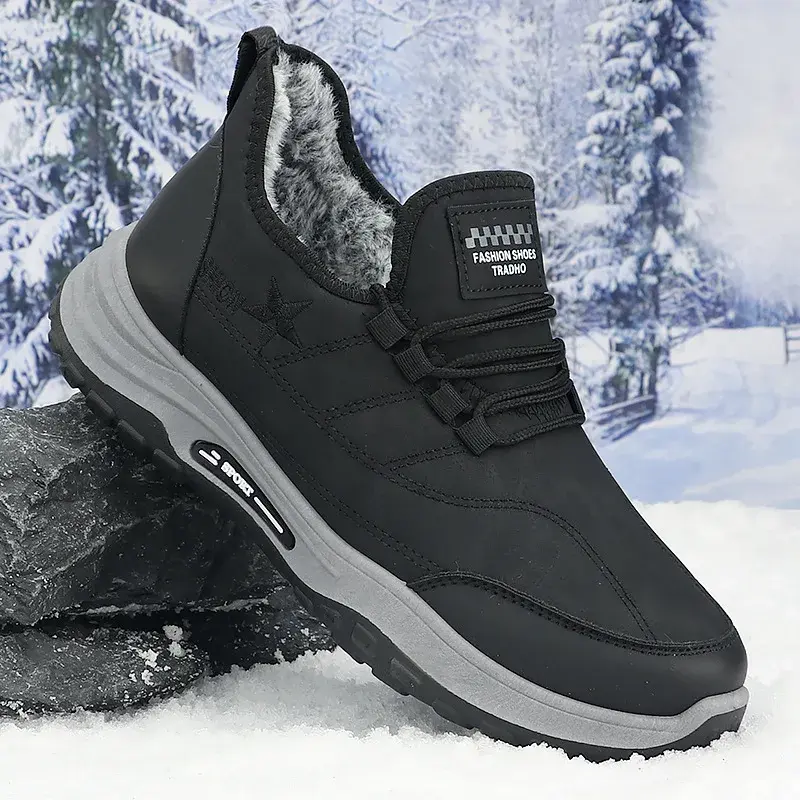 2025 men's thick work boots men's winter casual warm running shoes snow boots men's cotton shoes  rain boots
