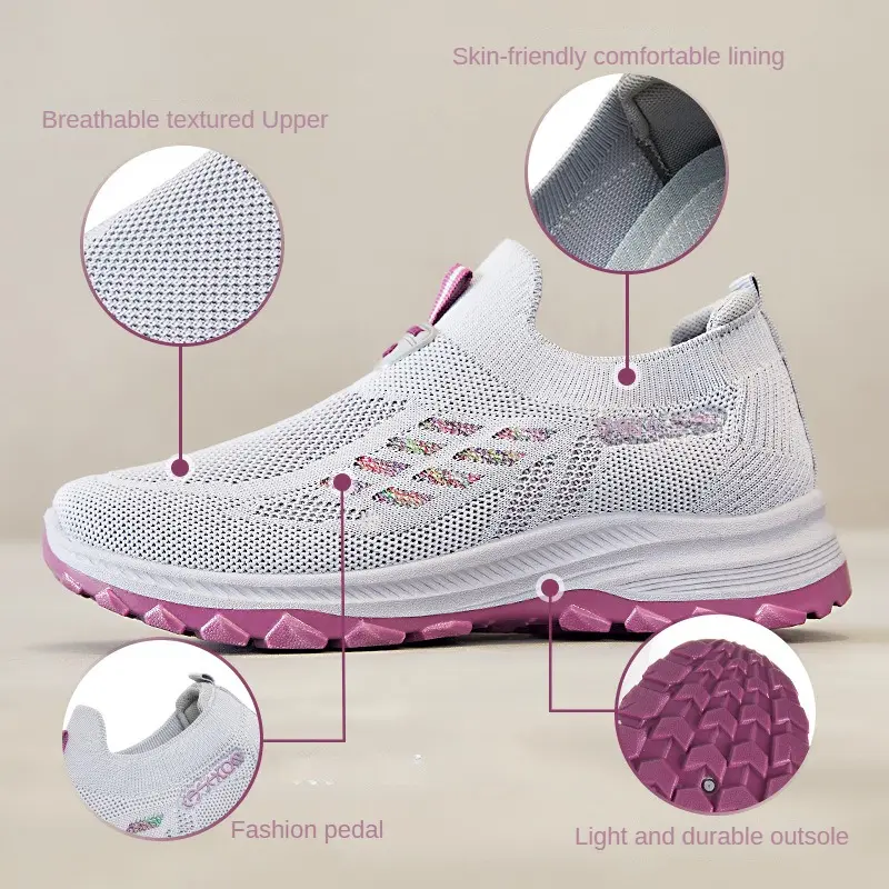 Spring 2024 New Women's Shoes with Breathable One Step Soft Sole, Anti slip and Wear Resistant, Grey Purple Red Black