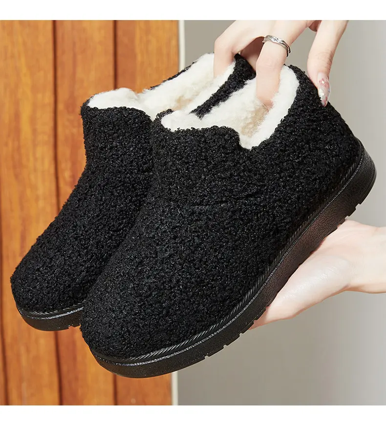 Cotton shoes winter new velvet thickened shoes cross-border home versatile fashion snow boots soft sole one-pedal cotton boots
