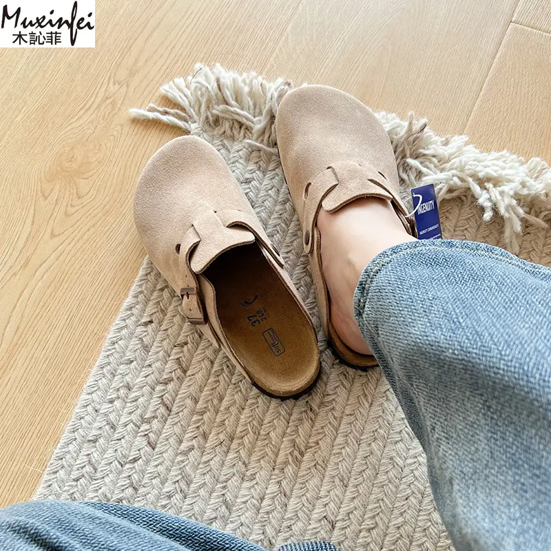 Muxinfei Genuine Leather Boken Slippers] New Soft Bottom Boken Slippers for Men and Women, Outerwear Boken Half Drag
