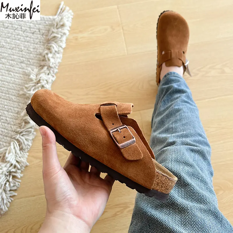 Muxinfei Genuine Leather Boken Slippers] New Soft Bottom Boken Slippers for Men and Women, Outerwear Boken Half Drag