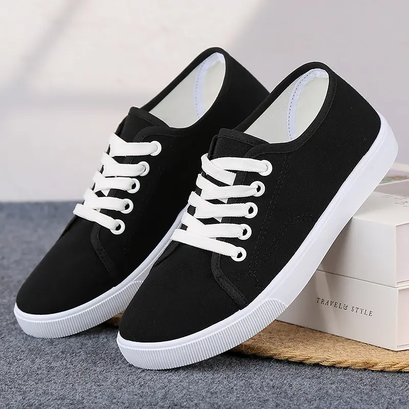 Women's Summer Shoes Flat White Shoes Breathable Work Nurse Shoes Cloth Anti Slip Flat Bottom Lace Up Solid Color