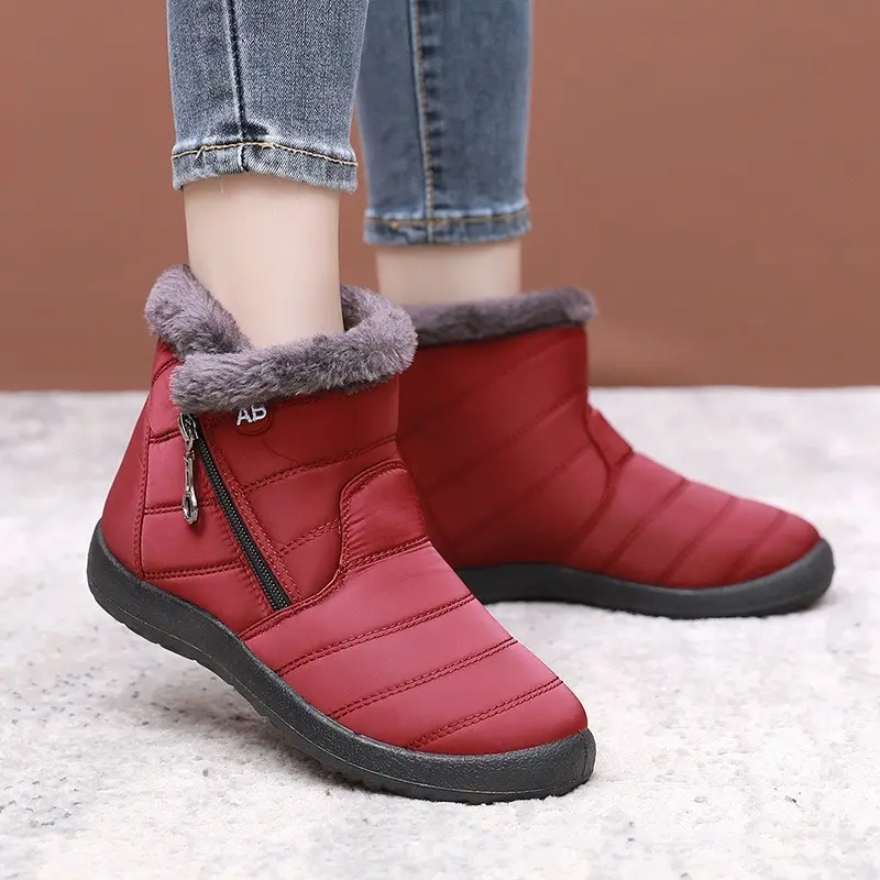 Cotton Shoes Women's Winter New Style Side Zipper Middle Top Warm Snow Boots Lightweight and Thick Cotton Boots with Velvet