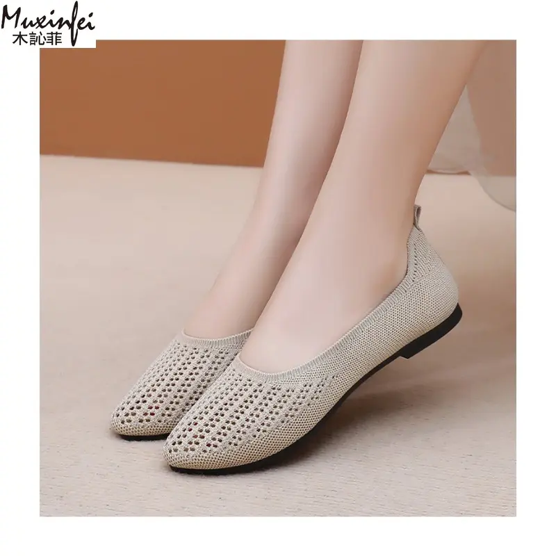 Women's Summer Shoes Soft Soles and Soft Surfaces Breathable and Fashionable Casual Shoes Knitted Mesh Flat Bottomed Bean Shoes