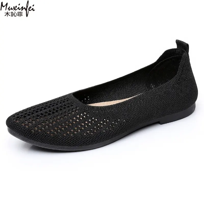 Women's Summer Shoes Soft Soles and Soft Surfaces Breathable and Fashionable Casual Shoes Knitted Mesh Flat Bottomed Bean Shoes