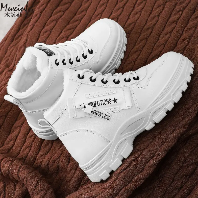 New Style Snow Boots for Men and Women Fashionable and Warm Thick Cotton Shoes Waterproof  Lace Up Mid Tube Cotton Boots 35-45