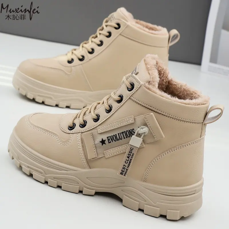 New Style Snow Boots for Men and Women Fashionable and Warm Thick Cotton Shoes Waterproof  Lace Up Mid Tube Cotton Boots 35-45