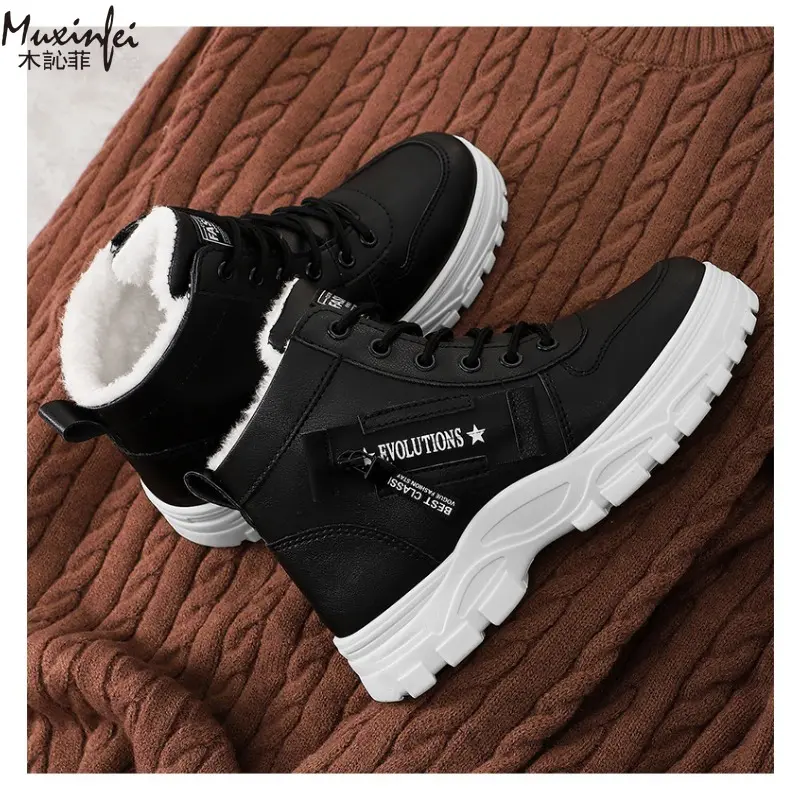 New Style Snow Boots for Men and Women Fashionable and Warm Thick Cotton Shoes Waterproof  Lace Up Mid Tube Cotton Boots 35-45