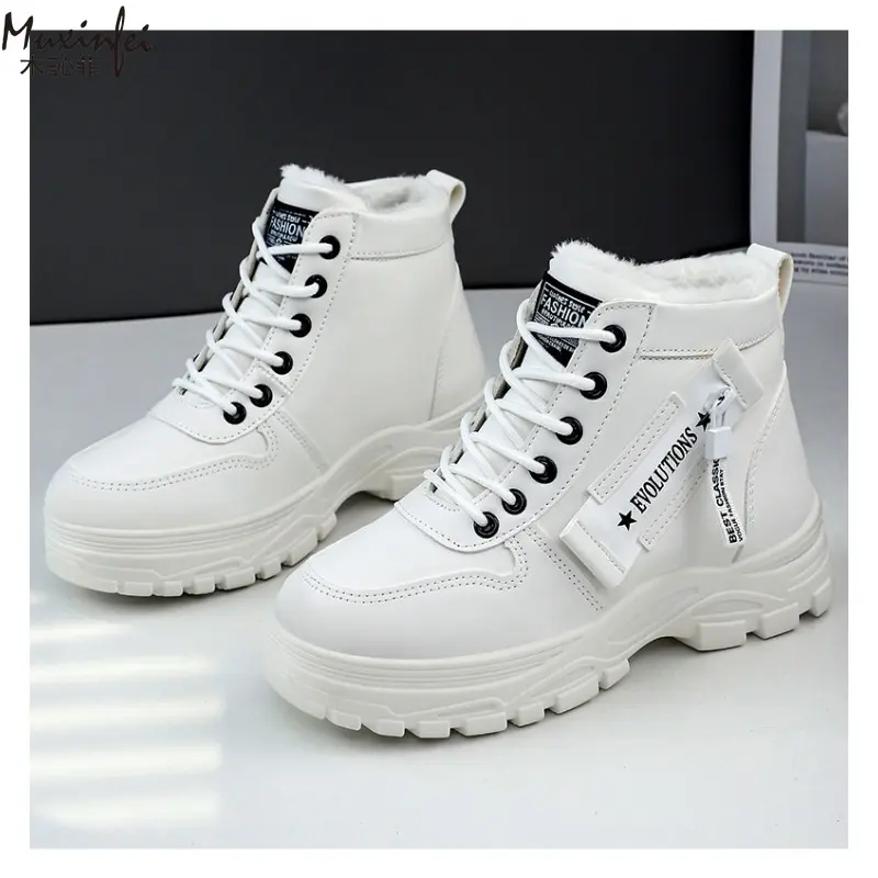 New Style Snow Boots for Men and Women Fashionable and Warm Thick Cotton Shoes Waterproof  Lace Up Mid Tube Cotton Boots 35-45