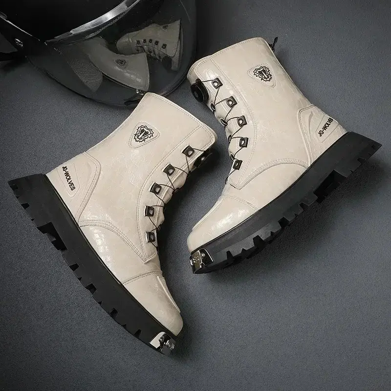 Antiskid Moto Vintage Ankle Boots Leather High Top Women's Boots Waterproof Cycling Boots Outdoor Motorcycle Motocross Shoes